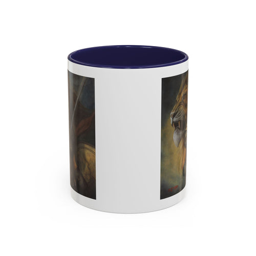 Lion Warrior Accent Coffee Mug — Fantasy Art Ceramic Mug (11/15oz)