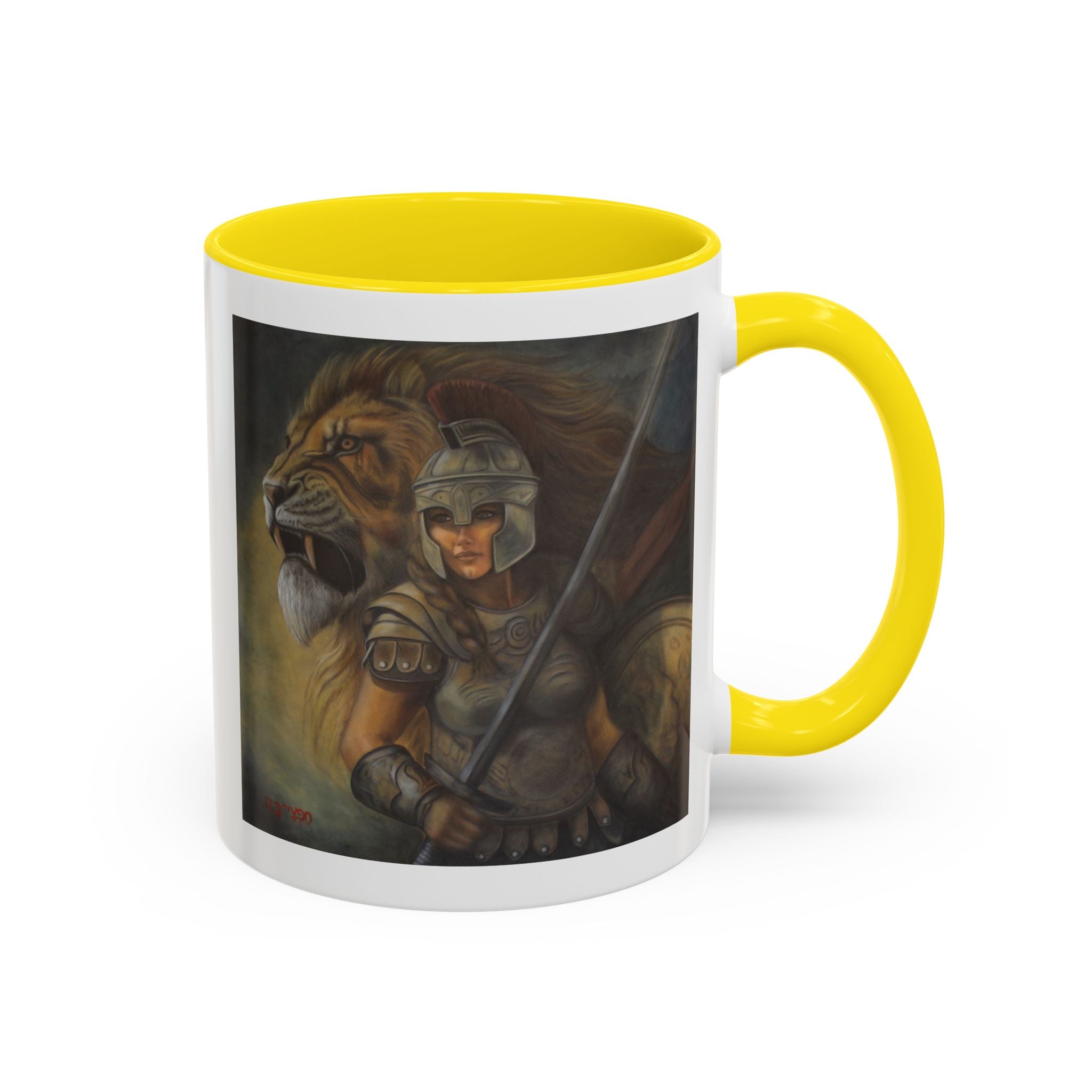 Lion Warrior Accent Coffee Mug — Fantasy Art Ceramic Mug (11/15oz)