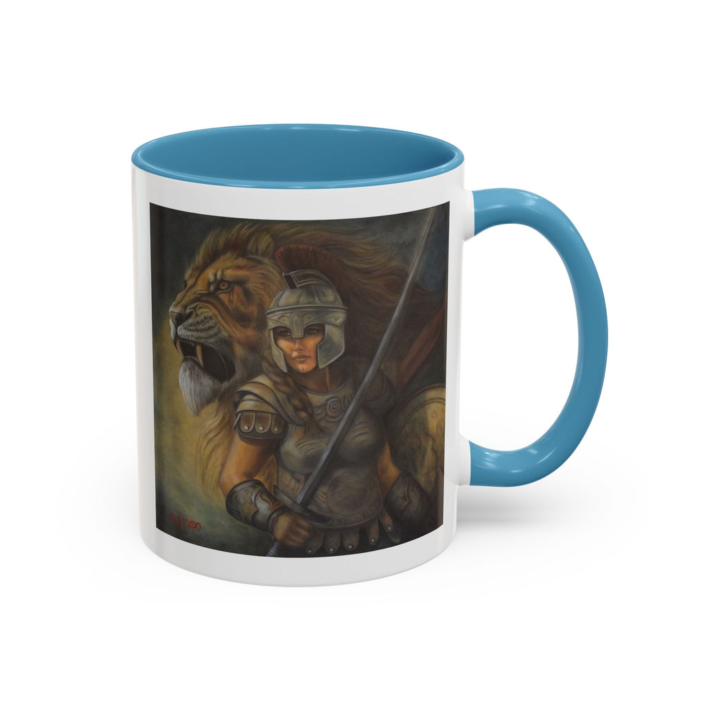 Lion Warrior Accent Coffee Mug — Fantasy Art Ceramic Mug (11/15oz)