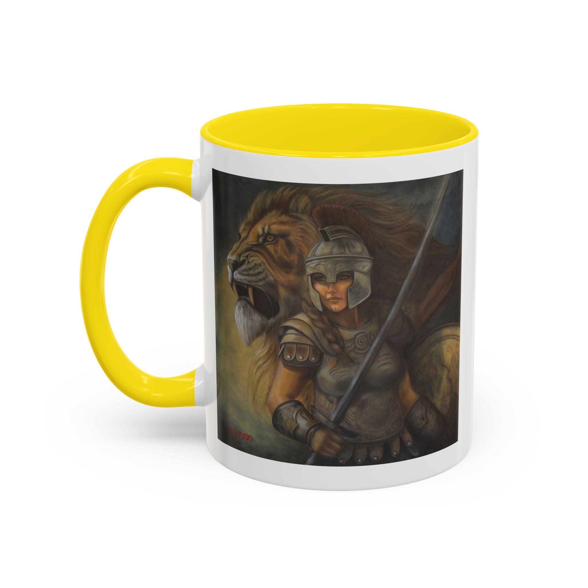 Lion Warrior Accent Coffee Mug — Fantasy Art Ceramic Mug (11/15oz)