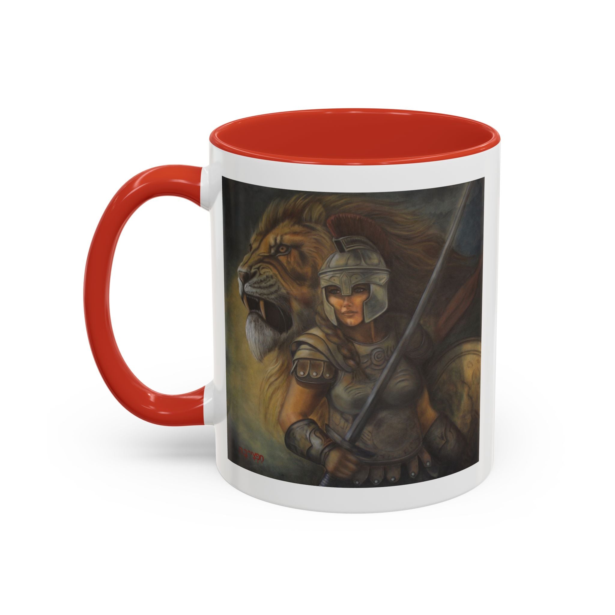 Lion Warrior Accent Coffee Mug — Fantasy Art Ceramic Mug (11/15oz)