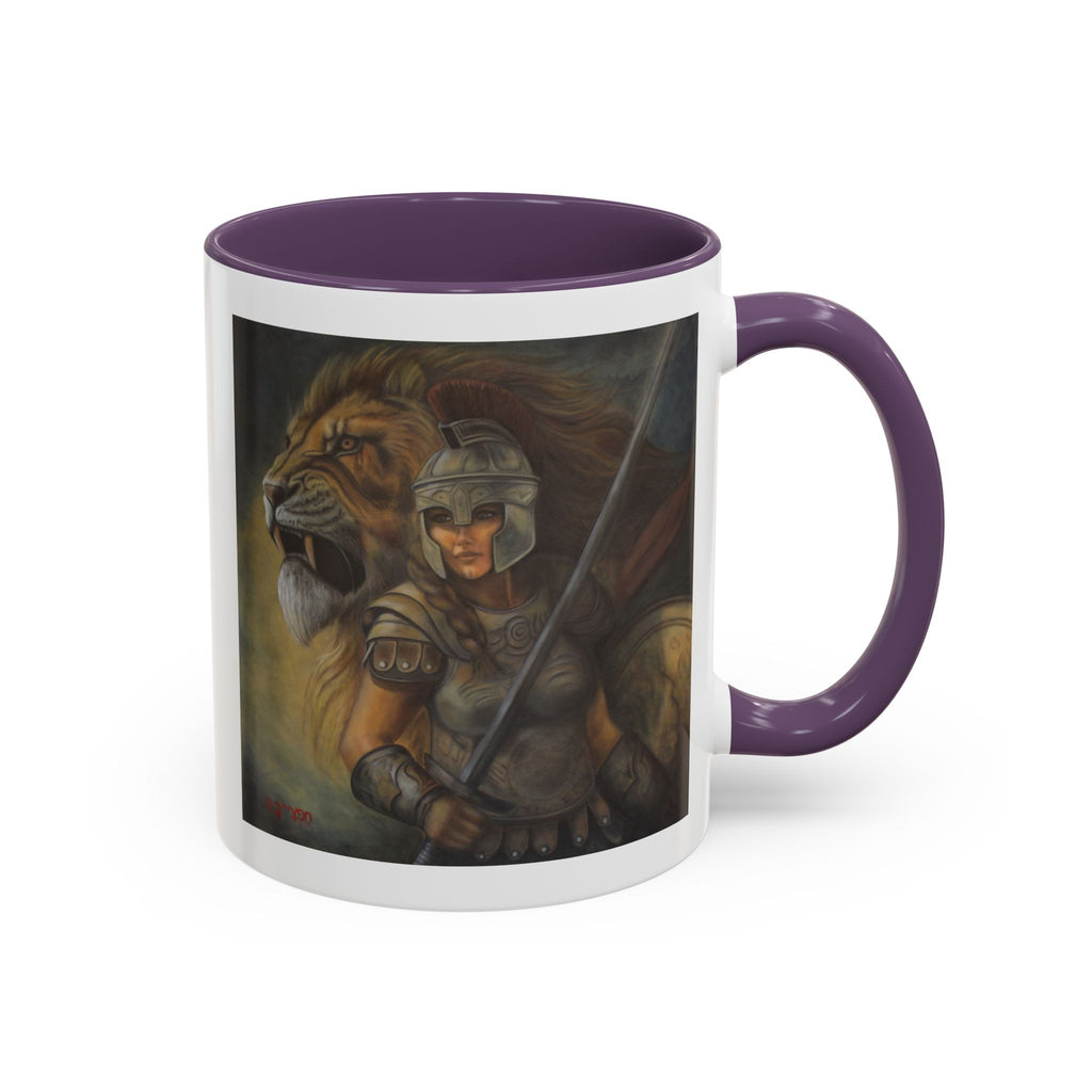 Lion Warrior Accent Coffee Mug — Fantasy Art Ceramic Mug (11/15oz)