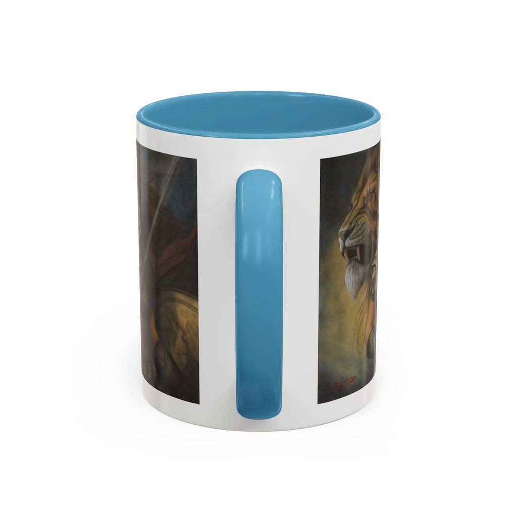 Lion Warrior Accent Coffee Mug — Fantasy Art Ceramic Mug (11/15oz)