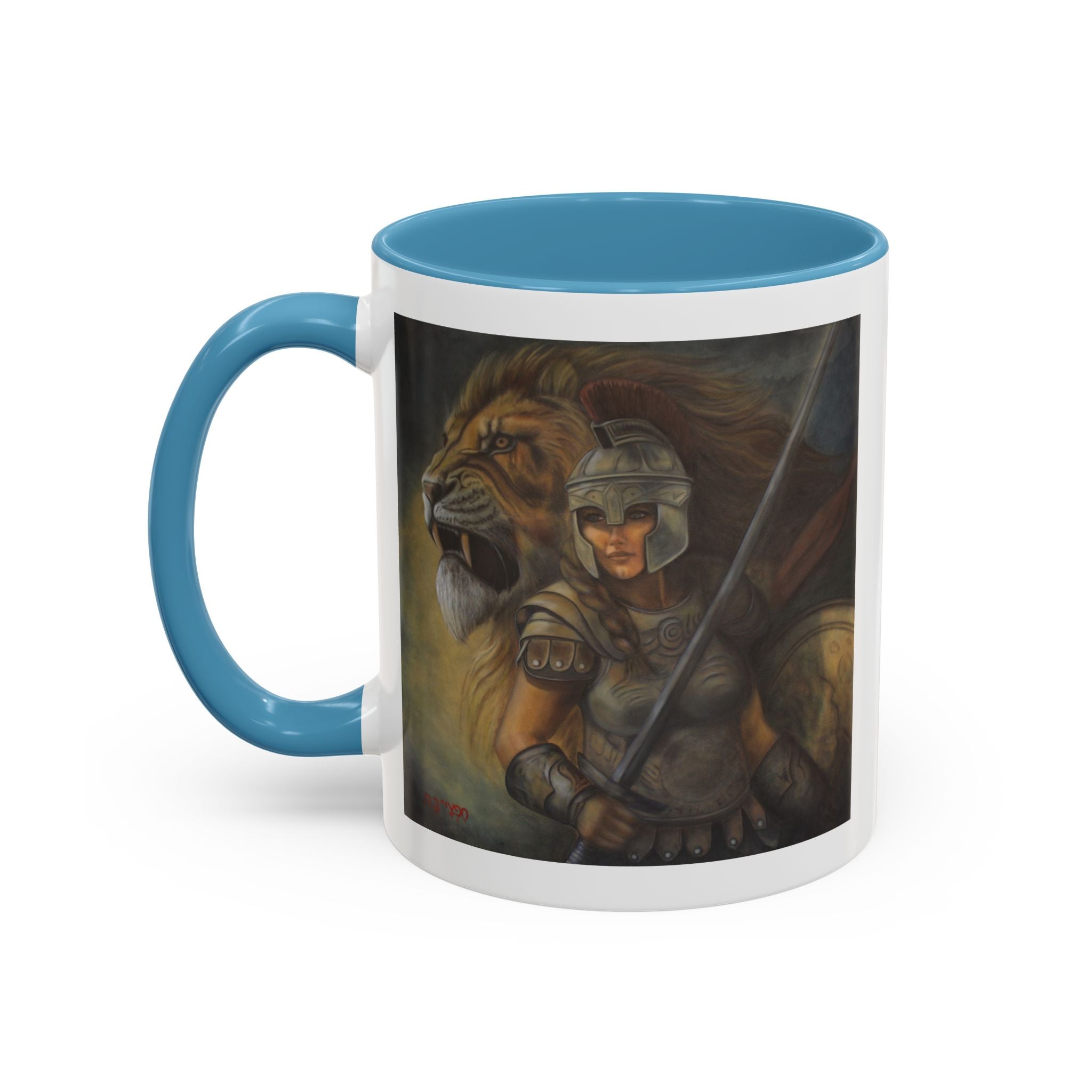 Lion Warrior Accent Coffee Mug — Fantasy Art Ceramic Mug (11/15oz)