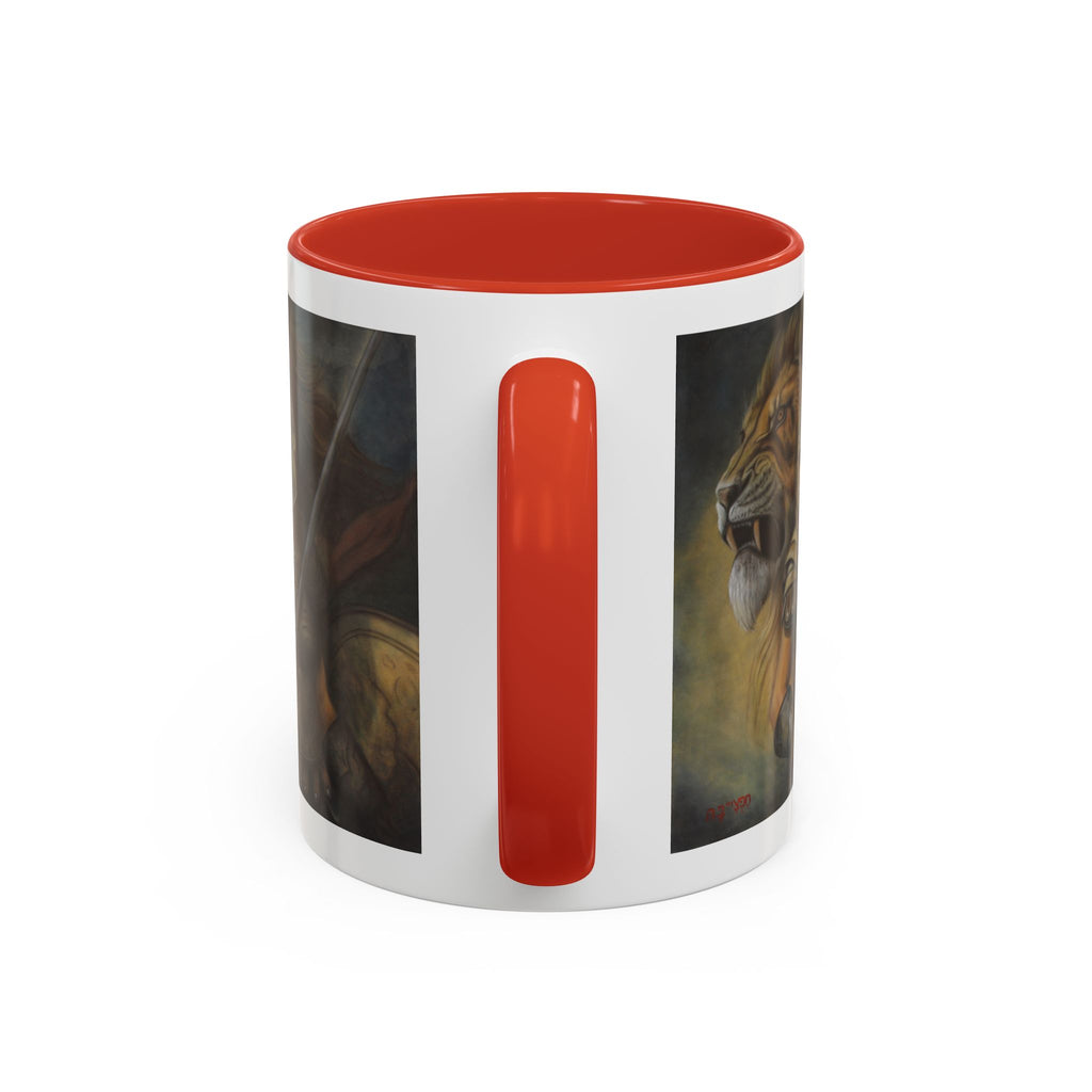 Lion Warrior Accent Coffee Mug — Fantasy Art Ceramic Mug (11/15oz)