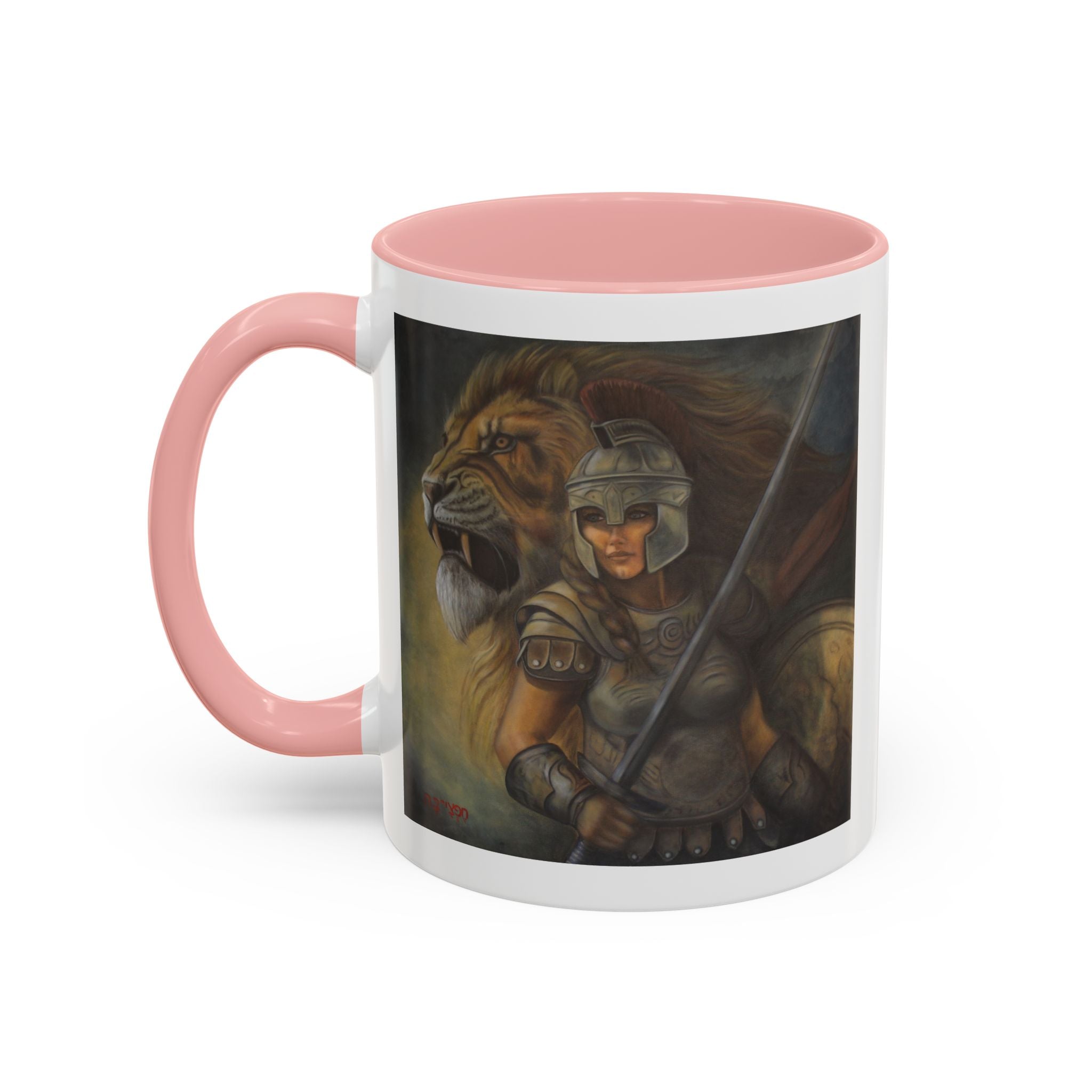 Lion Warrior Accent Coffee Mug — Fantasy Art Ceramic Mug (11/15oz)