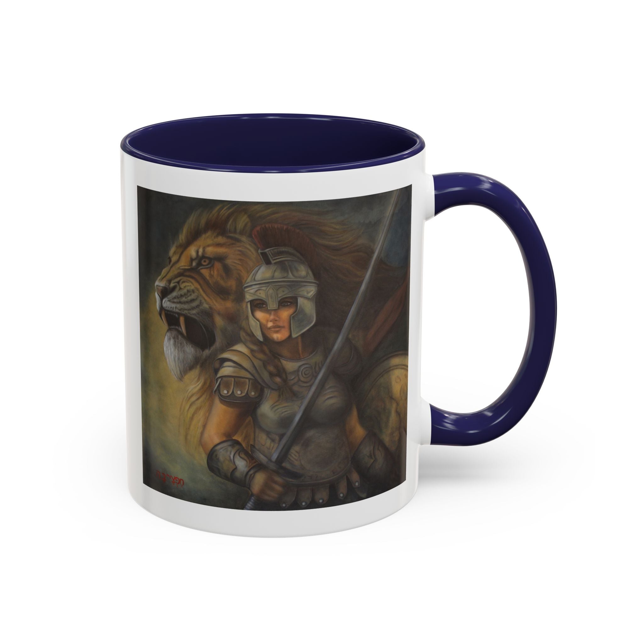 Lion Warrior Accent Coffee Mug — Fantasy Art Ceramic Mug (11/15oz)