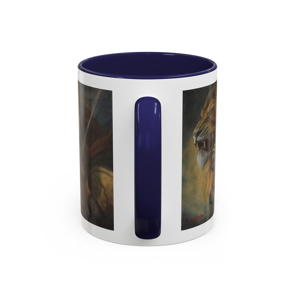 Lion Warrior Accent Coffee Mug — Fantasy Art Ceramic Mug (11/15oz)