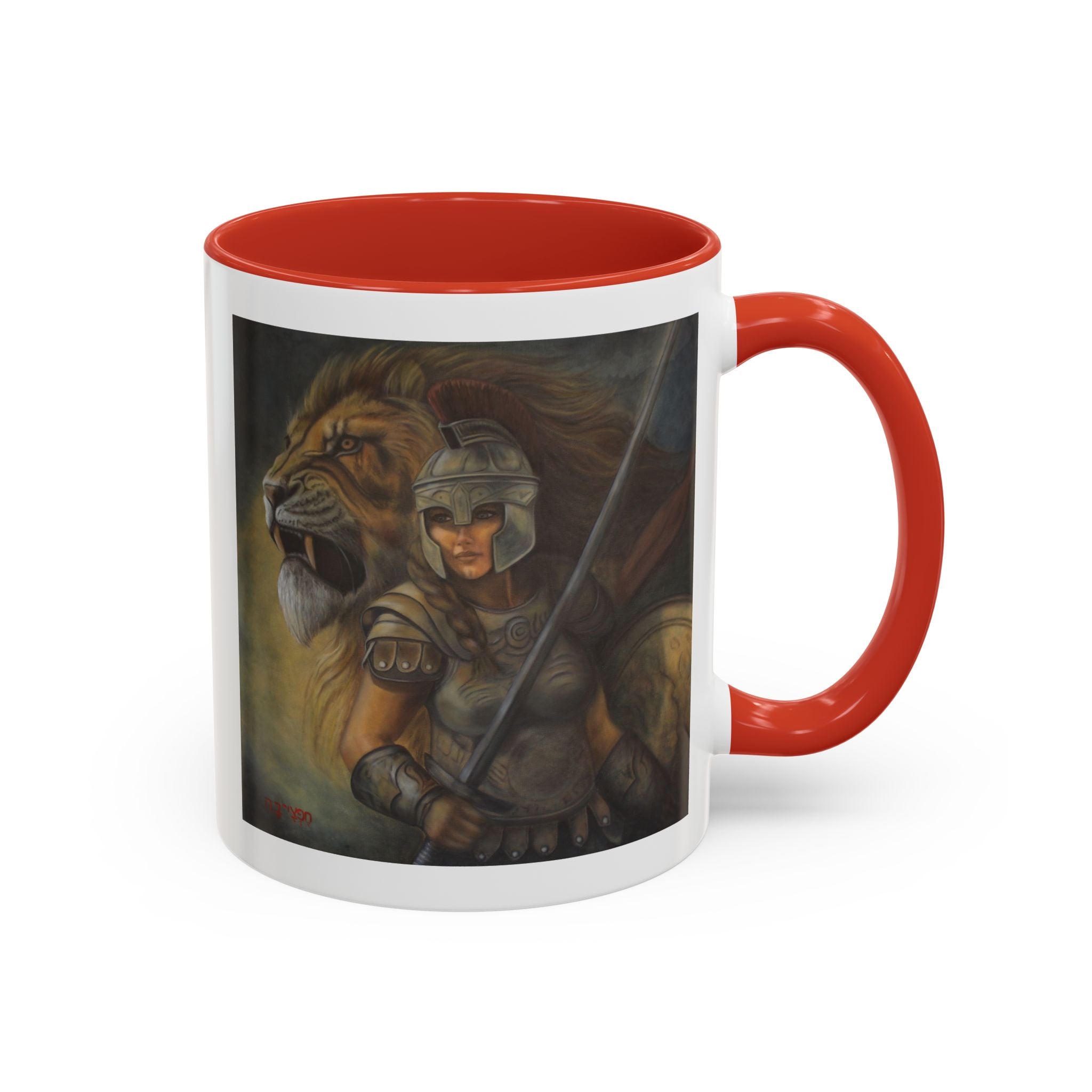 Lion Warrior Accent Coffee Mug — Fantasy Art Ceramic Mug (11/15oz)
